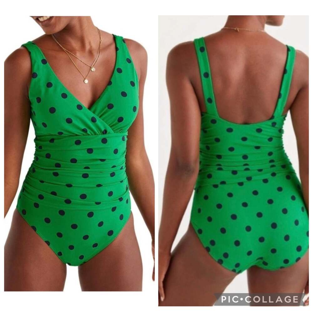 Boden Talamanca One Piece Swimsuit Green with Polka Dots Size 14